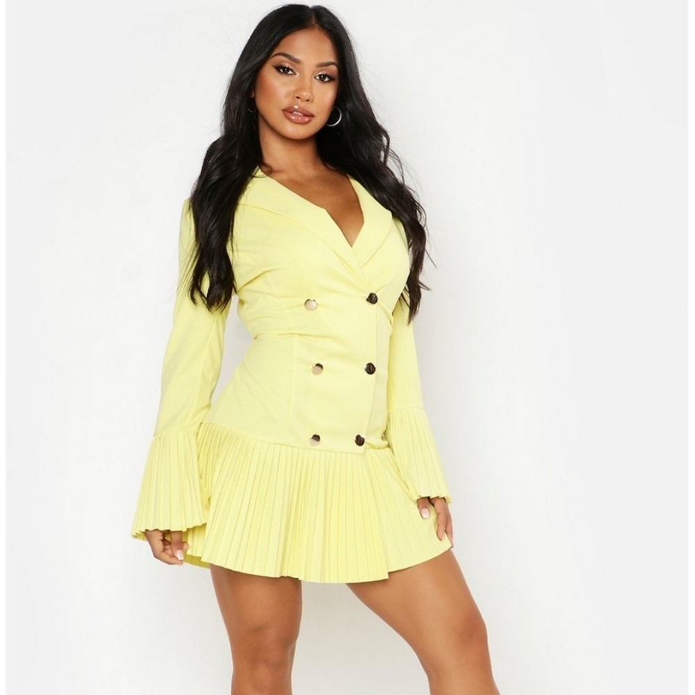Pleated Frill Hem Blazer Dress